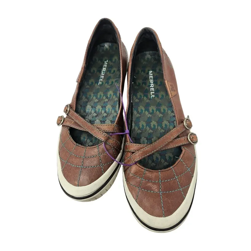 Merrell 8 Zodiac Ginger Brown Leather Sneaker Ballet Flat Comfort Casual Twee